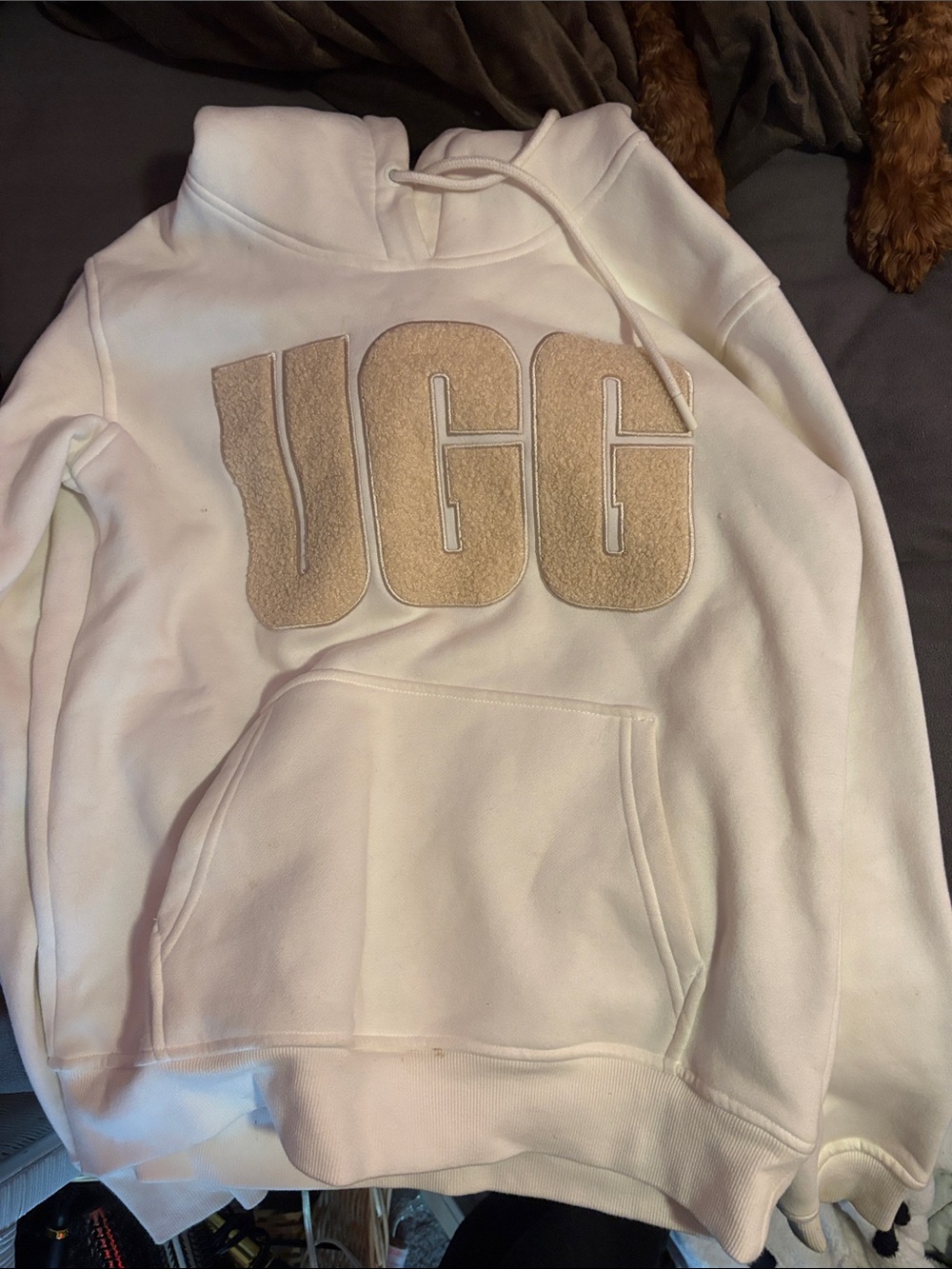 UGG Cream and White Logo Pullover Hoodie